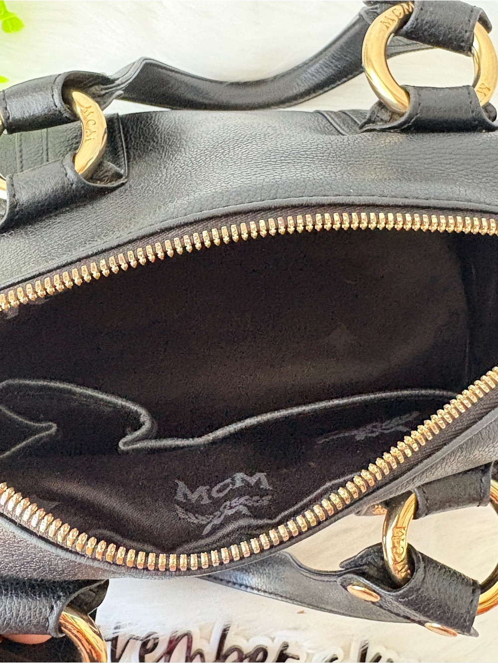 MCM Black Leather Bauletto Boston bag with Gold Hardware - Picture 13 of 16